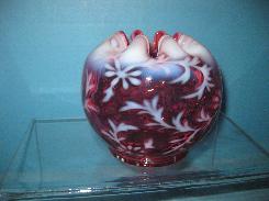Cranberry Opalescent Sea Weed Bowl 