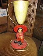Oriental Figural Lamp w/ Celluloid Shade 