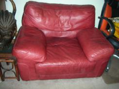 Red Leather Overstuffed Living Room Set