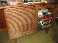 Modern Walnut Rolling Doors Record Cabinet 