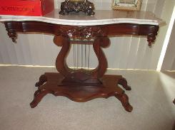 Walnut Victorian Liar Base Marble Top Side Stand 