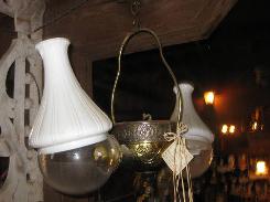   Dbl. Angle Brass Embossed Hanging Light Fixture