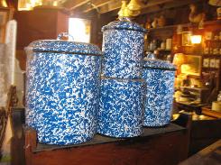 Molted Blue Graniteware Canister Set