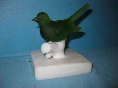   Westmoreland Green Satin Glass Bird & Stand