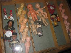 Display Case w/ Hard Plastic Miniature Dolls 
