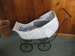 White Wicker Baby Carriage 
