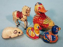 Tin Litho Friction Duck Family 
