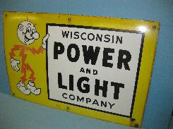 Reddy Kilowatt Wisconsin Power and Light Porcelain Sign