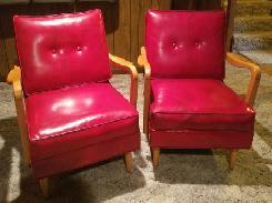  Mid-Century Red Leather Chairs 