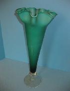Tall Green Art Glass Fluted Vase