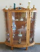   Oak Triple Curved Glass Lighted Curio Cabinet 
