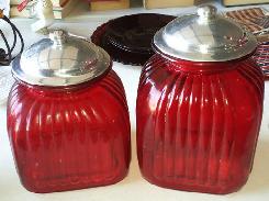 Red Ribbed Canister Set 