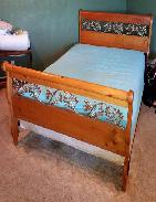   Country Pine & Cast Iron Oak Leaf Queen Size Bed