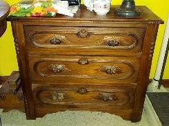 Oak Carved Victorian Three Drawer Commode 
