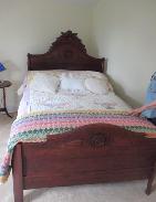 Victorian Walnut Fruit Carved Hi Back Bed