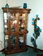   Oak Curved Glass Curio Cabinet