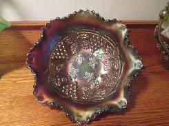 Amethyst Carnival Grape & Cable Footed Bowl